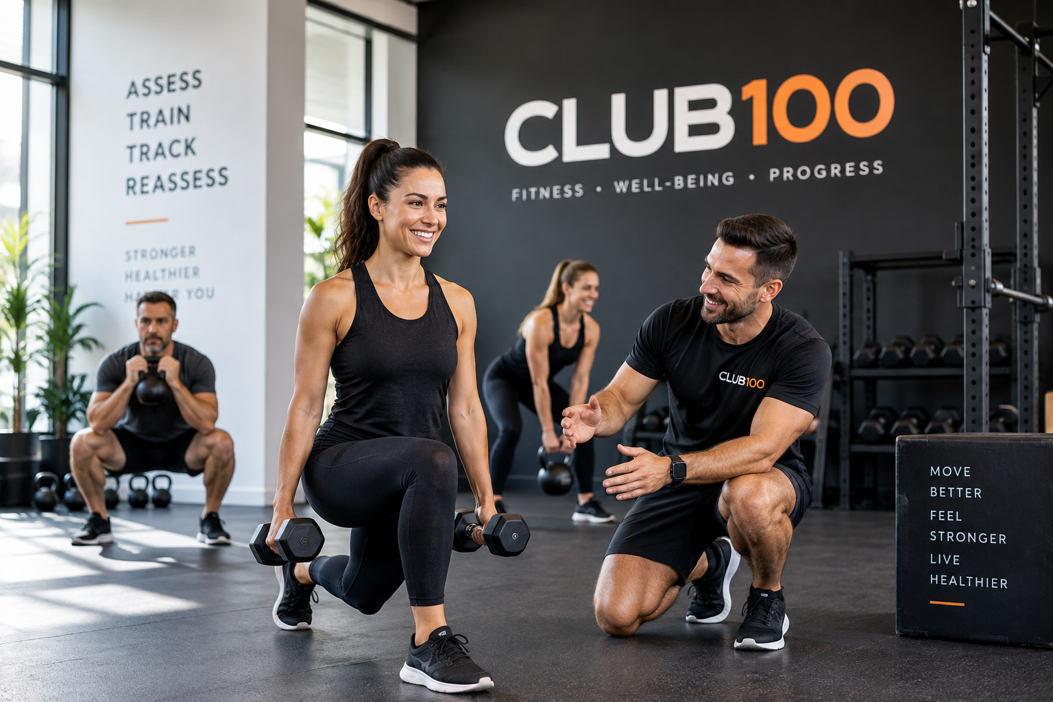 Club100 members taking part in a guided fitness session
